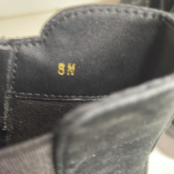 Vaneli M black suede leather kiltie ankle boot with silver toned studs, size 8N - Picture 7 of 11